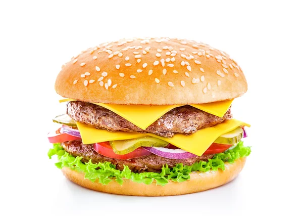Hambúrguer sobre fundo branco — Fotografia de Stock