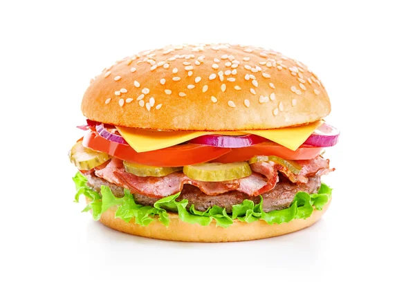 Hambúrguer sobre fundo branco — Fotografia de Stock