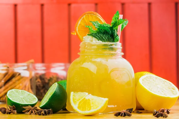 Lemonade in jar with ice and mint — Stock Photo, Image