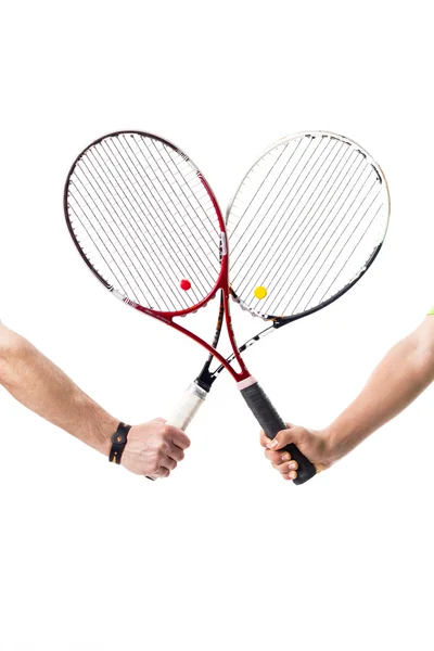 Glückliches Paar von Tennisspielern — Stockfoto