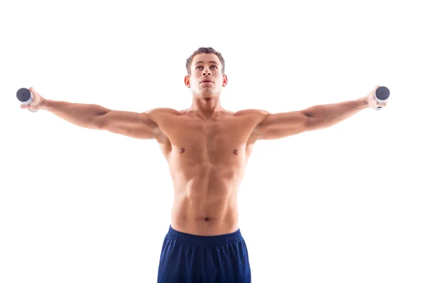 Porträtt av en muskulös man lyfta vikter — Stockfoto