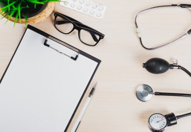 tıbbi Pano ve stetoskop.