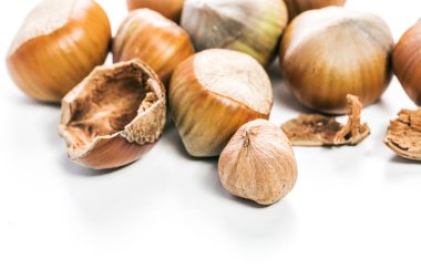 Beyaz arka planda fındıklar.