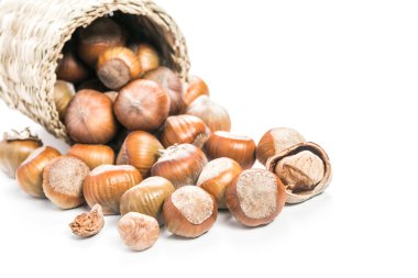 Beyaz arka planda fındıklar.