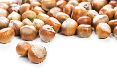 Fındıklar beyaz arka planda izole.