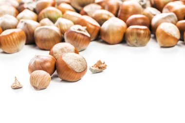 Fındıklar beyaz arka planda izole.