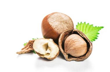 Fındıklar beyaz arka planda izole.