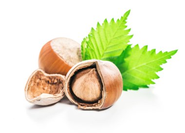 Fındıklar beyaz arka planda izole.