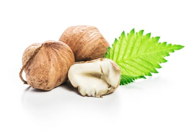 Fındıklar beyaz arka planda izole.