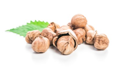 Fındıklar beyaz arka planda izole.