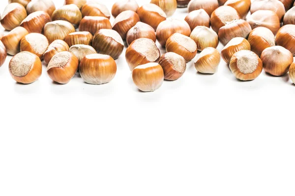 Hasselnötter på en vit bakgrund. — Stockfoto