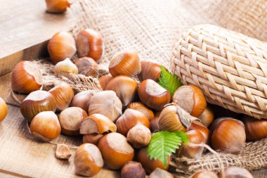 Ahşap arka planda fındıklar