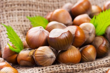 Ahşap arka planda fındıklar