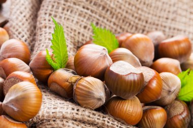 Ahşap arka planda fındıklar