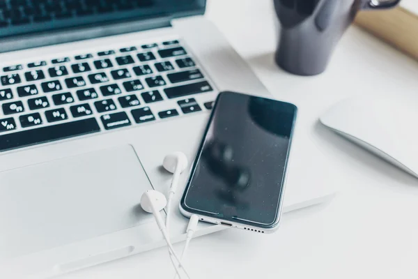 Stylish workspace with computer — Stock Photo, Image