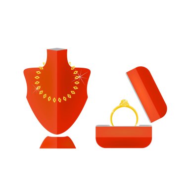 İzole kolye yüzük altın modeli göstermek arka plan vektör