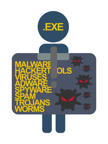 Символы безопасности помечают вирусный файл .exe — стоковый вектор