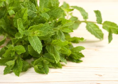 Taze nane ot ahşap arka plan üzerinde