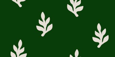 Koyu Yeşil Üzerinde Biçimli Yaprak Motifi
