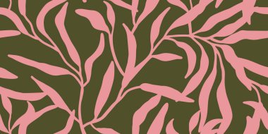 Zeytin Yeşili Üzerine Şekillendirilmiş Pembe Yapraklar