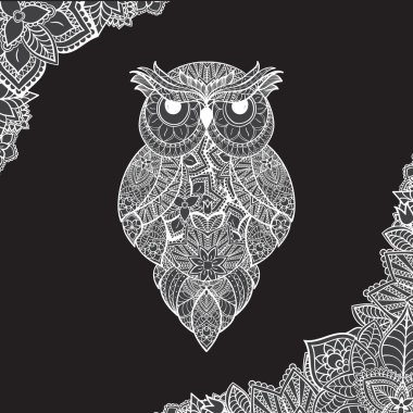 süs baykuş illüstrasyon. Kuş kabile resimli.