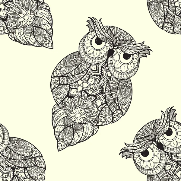 Illustration of ornamental owl. Bird illustrated in tribal. — Stock Photo, Image