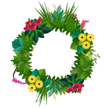 Vektör düz renkli dairesel çiçek çelenk. Vektör çiçekli düz çelenk. Tarih edersiniz. Düğün davet bitki ve çiçek çelenk yaptı. Tebrik kartı veya davet