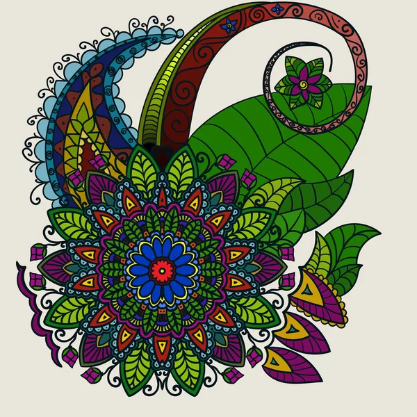 Mandala disegnato a mano, modello circolare colorato per la decorazione, decorazione mandala colorati, fiori di mandala e foglie. Boho mandala fiori — Foto Stock