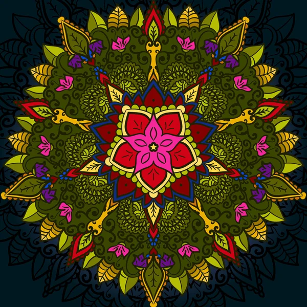 Mandala desenhado à mão, padrão colorido circular para decoração, decoração de mandala colorido, flores de mandala e folhas. Boho mandala flores — Fotografia de Stock