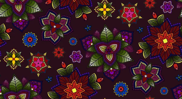 Hand drawn Mandala, circular colored pattern for decoration, colored mandala decor, mandala flowers and leafs. Boho mandala flowers. Seamless mandala pattern. — Stock fotografie