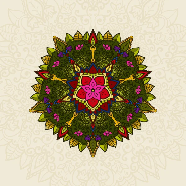 Mandala disegnato a mano, modello circolare colorato per la decorazione, decorazione mandala colorati, fiori di mandala e foglie. Boho mandala fiori — Foto Stock