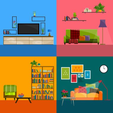 Oturma odası iç. Modern düz tasarım illüstrasyon