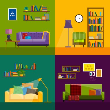 Oturma odası iç. Modern düz tasarım illüstrasyon