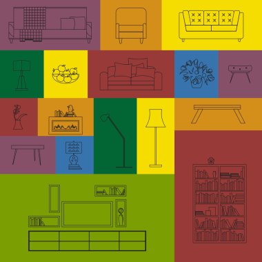 Modern anahat mobilya simge seti Vektör koleksiyonu.