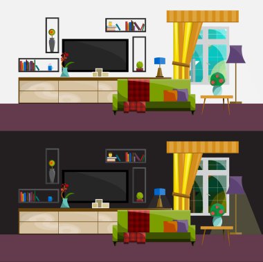 Oturma odası iç. Modern düz tasarım illüstrasyon