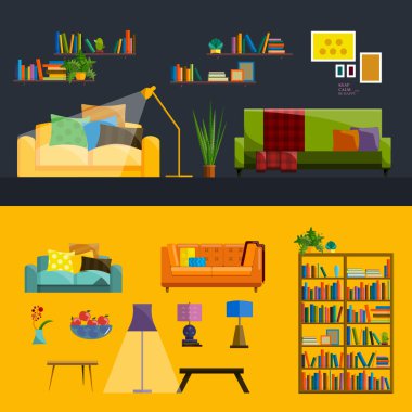 Oturma odası iç. Modern düz tasarım illüstrasyon