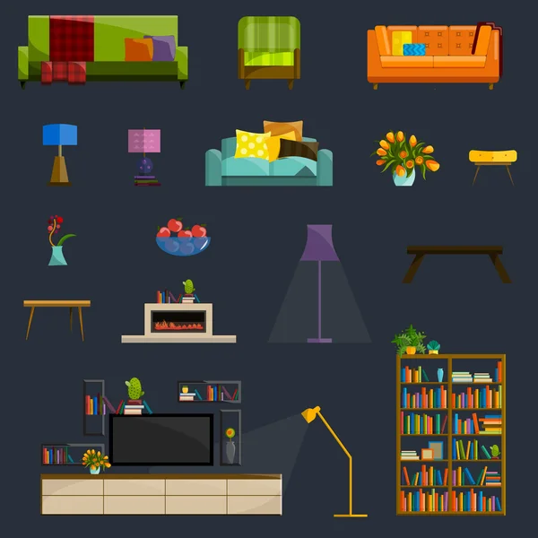 Colección vectorial de muebles planos modernos conjunto de iconos . — Vector de stock