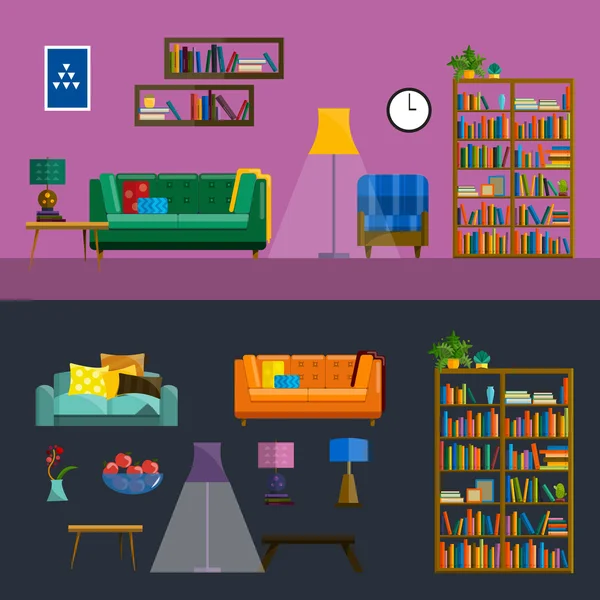 Oturma odası iç. Modern düz tasarım illüstrasyon