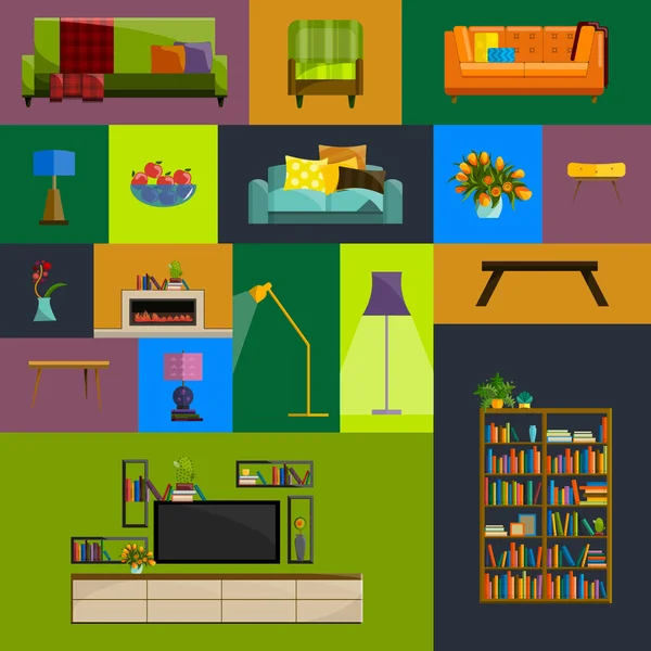 Colección vectorial de muebles planos modernos conjunto de iconos . — Vector de stock