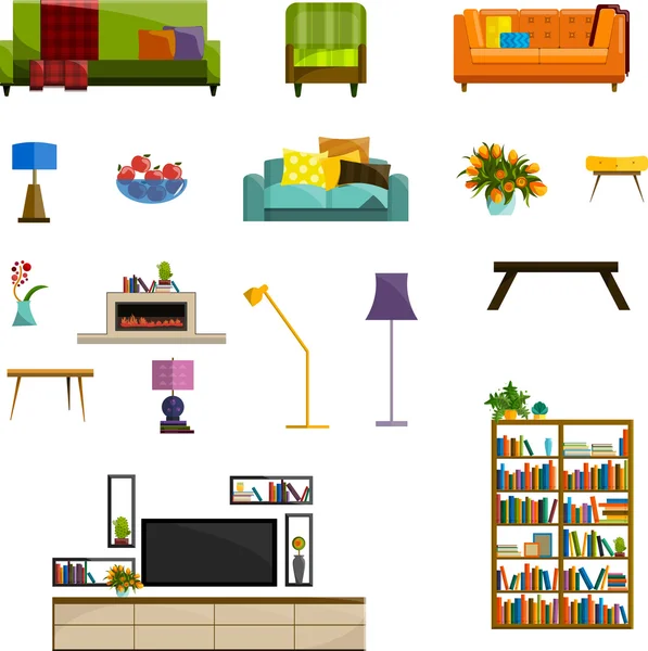 Colección vectorial de muebles planos modernos conjunto de iconos . — Vector de stock