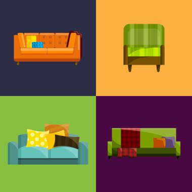 Düz Icons set kanepe vektör çizim