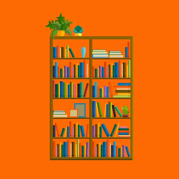 Illustration of bookshelfon wall with books in vector, flat style. — Stock Vector