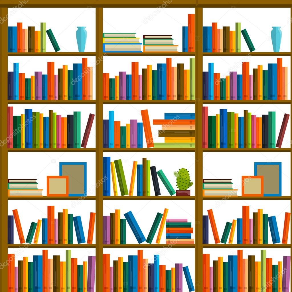 Library, bookstore - Seamless pattern with books on bookshelves.