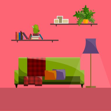 Oturma odası iç. Modern düz tasarım illüstrasyon