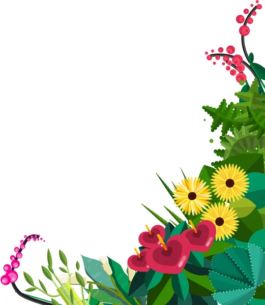 Cadre floral plat vectoriel. Accueil Cadre de plantes. Spring floral cadre plat. Les plantes florales encadrent isolé sur blanc. Eléments décoratifs cadre de fleurs à la maison . — Image vectorielle