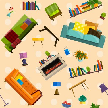 Modern düz mobilya dikişsiz desen Vektör toplama