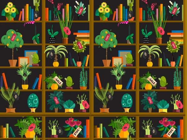 Plantas envasadas internas em prateleiras conjunto isolado ilustração de estilo plano — Vetor de Stock