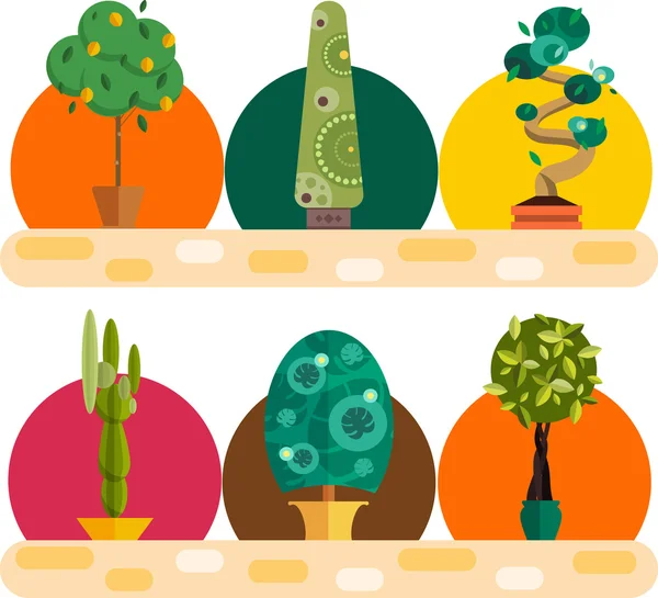 Plantas de jardín, Flores en maceta en el vector de jardín ilustración — Vector de stock