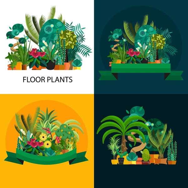 Zahradní rostliny, Potted květiny v zahradě vektorové ilustrace — Stockový vektor