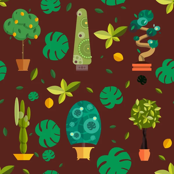 Patrón sin costuras con plantas de interior y flores de oficina en maceta . — Vector de stock